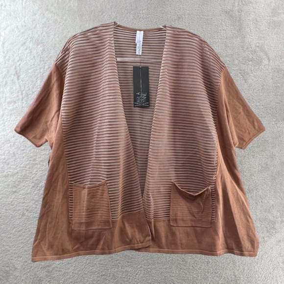 MARLA WYNNE Cardigan‎ Topper Chestnut Brown Striped Mesh Lagenlook Oversized XS - Picture 1 of 10